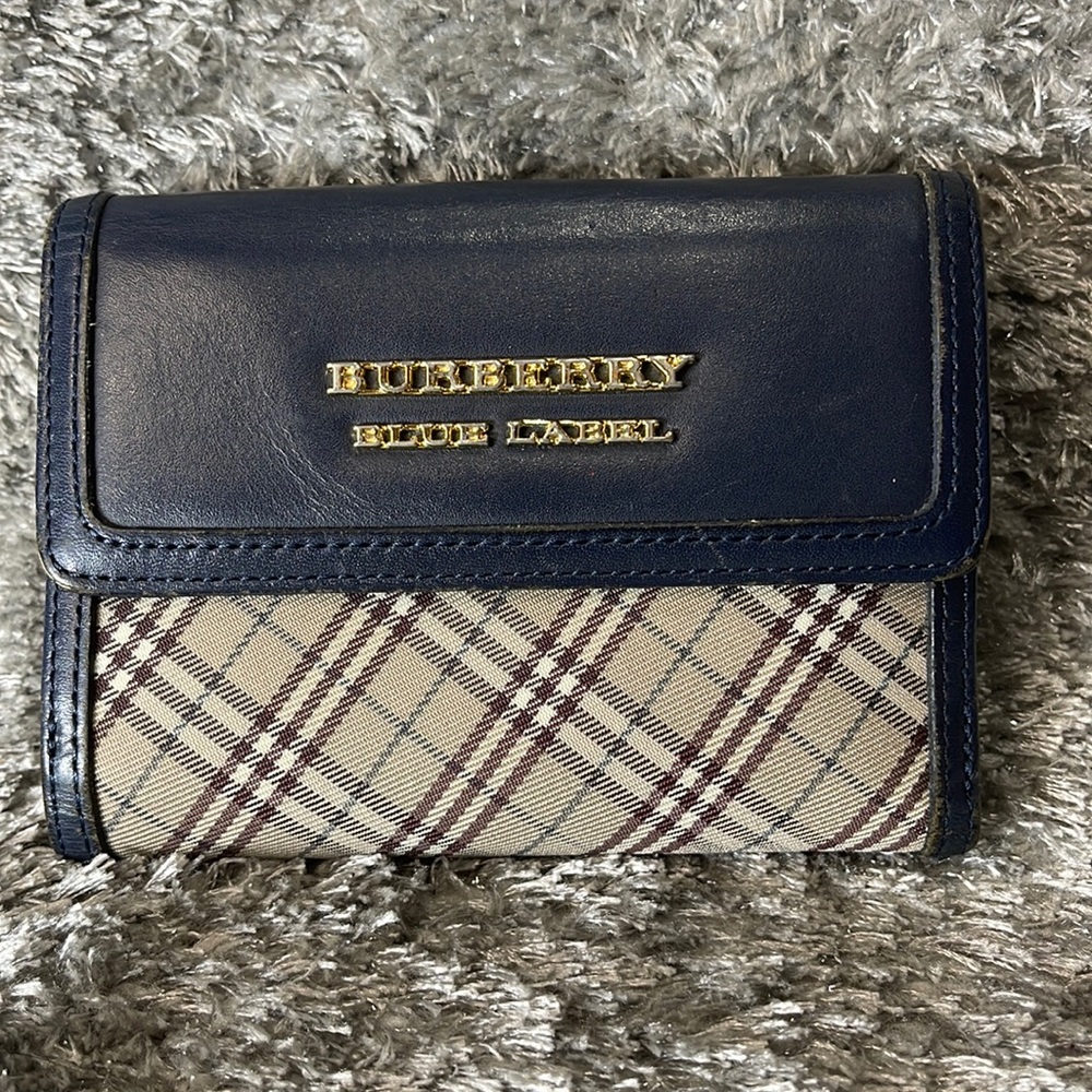 Burberry Blue Label Nova Check Fold Wallet Gold Logo